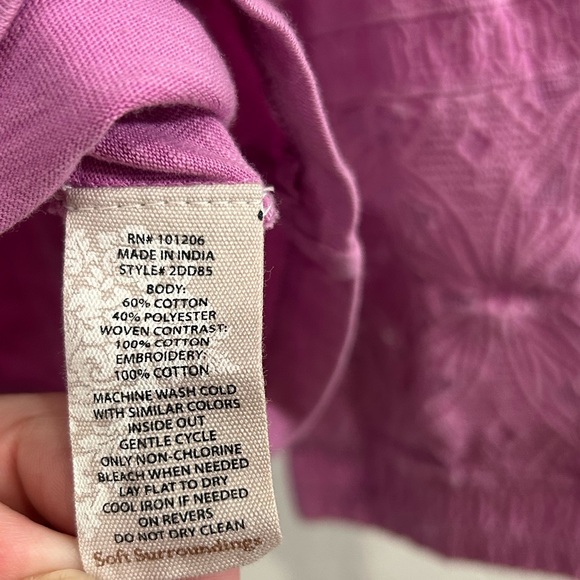 Soft Surroundings Pink Embroidered Long Sleeve Boho Top Size Large Feminine - Picture 5 of 6